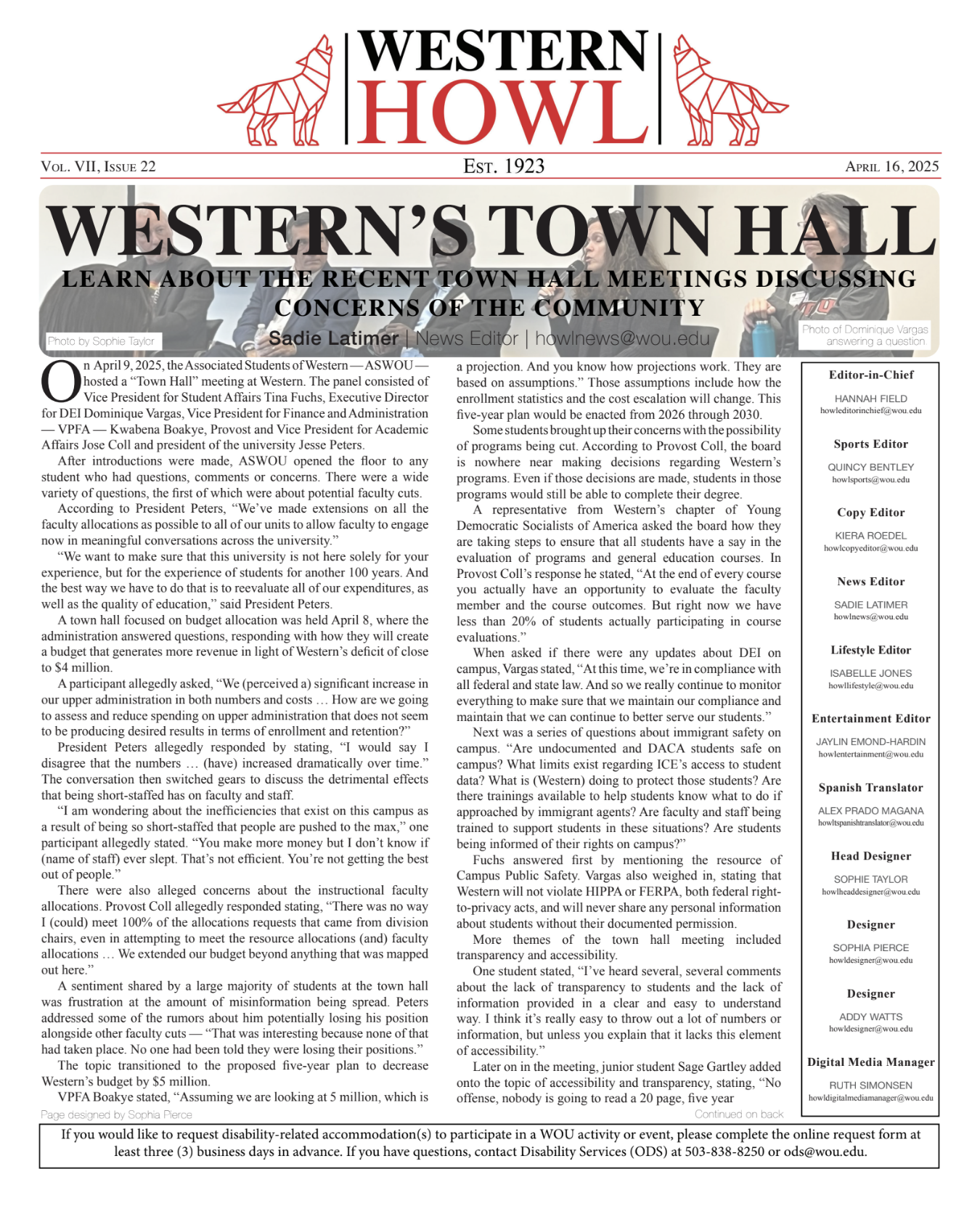 Western Howl Vol. VII, Issue 22 - April 16, 2025